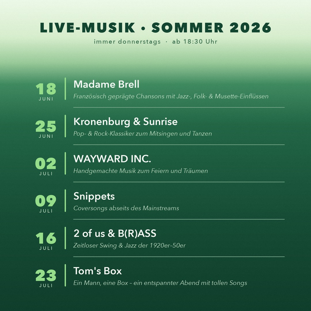 Donnerstag - Live-Musik 2026 - immer ab 18.30 Uhr